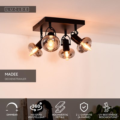 Lucide MADEE - Deckenstrahler - 4xE14 - Schwarz